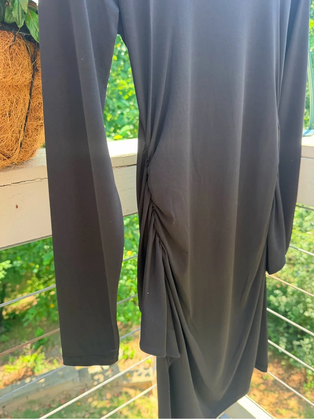 Michael KORS Little Black Dress Ruched Wrap Stretchy Midi Cocktail Dress Small